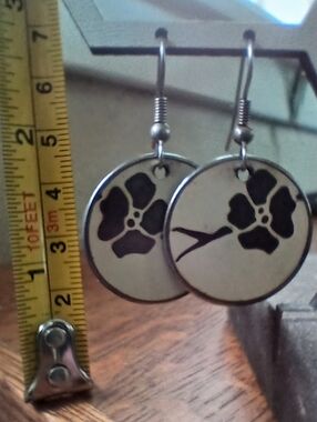 Silver-tone Round Floral Dangle Earrings